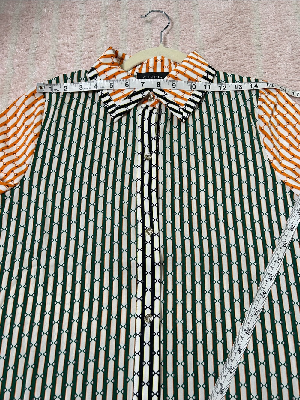 NWT Gracia Green Orange Black Striped Button Up Shirt Dress Size Medium Office - Picture 5 of 12